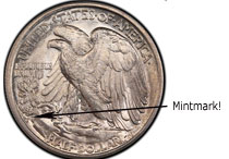 Silver Walking Liberty Half Dollar Mintmark